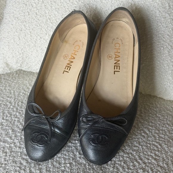 CHANEL Shoes - CHANEL Dark Gray Leather Loafers